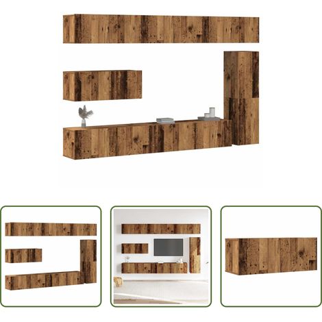 vidaXL Holzwerkstoff - 7-tlg. TV-Schrank-Set Wandmontage Altholz-Optik Holzwerkstoff (1/5)