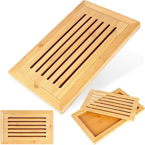 Tagliere per il pane in legno di bambù traforato per raccogliere le briciole (1/5)