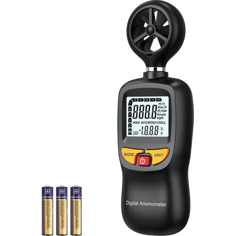 Mini anémomètre numérique avec rétroéclairage LCD, débit d'air avec température et refroidissement éolien, mode Max/AVG pour HVAC Voile Drone Golf (1/5)