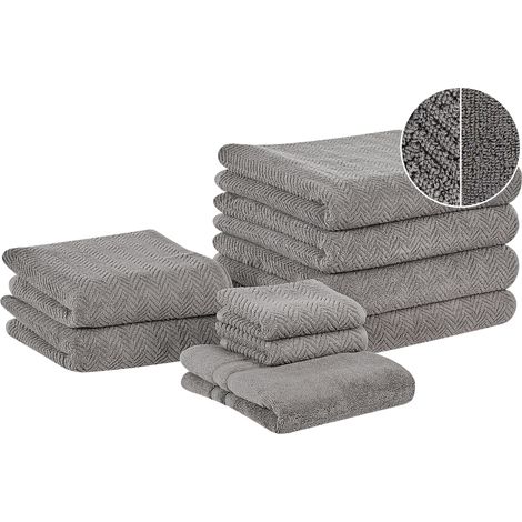 Conjunto de 9 toallas de algodón gris patrón chevron textura suave baño Mitiaro