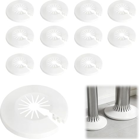 Lot de 12 rosaces universelles cache tuyau radiateur, 14-29 mm coffrage cache tuyau, blanches rosace radiateur, pour tuyaux de chauffage, tuyaux de chauffage, tuyaux d'eau, tuyaux de gaz, mur et sol (1/5)
