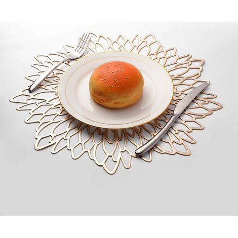 Lot de 2 sets de table dorés, ronds et ajourés, en plastique, pour l'isolation thermique des assiettes et la décoration de table (dorés)