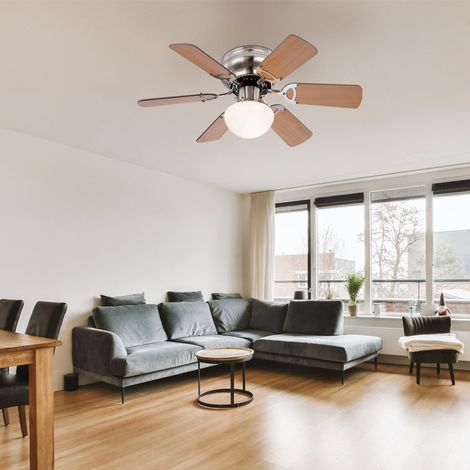 Ventilatore da soffitto con illuminazione, plafoniera, ventilatore soggiorno, andata/ritorno 3 livelli, pale intercambiabili faggio grafite, 1x E27, PxH 76x28 cm