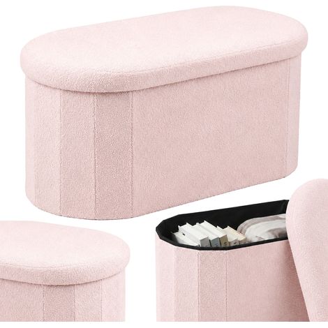 Relaxdays banc coffre, tissu teddy bouclé, rembourré, rangement, couloir, chambre, H x L x P : 38 x 76 x 38 cm, rose