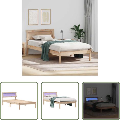 vidaXL Plattformbett -  Bettrahmen mit Kopfteil Braun 90 x 190 cm Massives Kiefernholz (1/5)