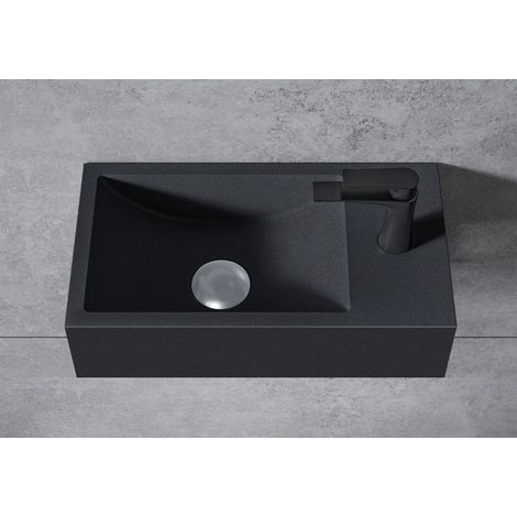 BERNSTEIN - Lavabo mural mineral fundido - 44x22x10cm - BA18 - Sin desagüe ni tapa, Almacenamiento recto, Sin consola, Cuarzo negro Sin desagüe, sin adicional Abertura, Espacio de almacenamiento a la 