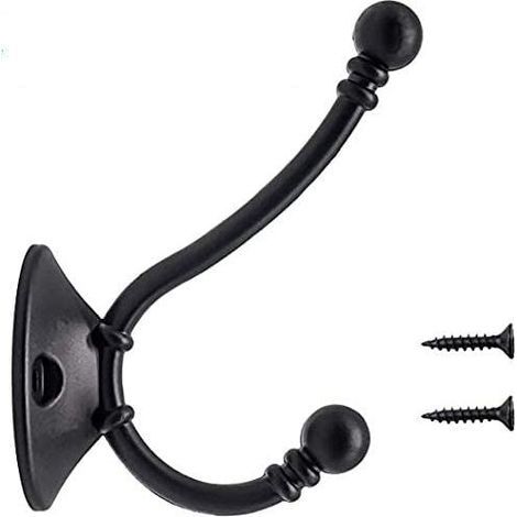 Lot de 8 grands crochets muraux vintage, crochets métalliques pour chapeaux, crochets rétro pour armoire, salle de bain, cuisine, noirs (96 mm, 60 mm, 34 mm) (1/5)