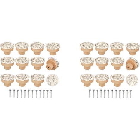 Boho Rotin Commode Boutons Ronds En Bois Tiroirs Boutons Faits à La Main En Osier Tissé et Vis pour Boho Meubles Boutons Beige 24 Pièce Série (1/5)