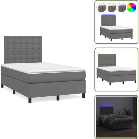 Sommier à lattes de lit matelas LED gris 120x190 cm similicuir - Lit Plateforme - Lit Design - Lit Moderne - Lit Avec Rangement - Tête De Lit Ajustable (1/5)