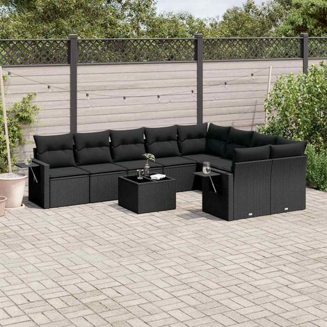 vidaXL Salon de jardin 10 pcs avec coussins noir résine tressée (1/5)