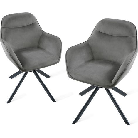 Goeurvant 360° Drehstühle mit weichem Sitz, eleganter, geschwungener Rückenlehne und ergonomischen Armlehnen, stilvoller Komfort für jedes Zimmer - 2er Set - Dunkelgrau