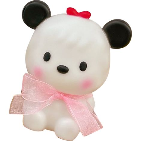 Niedliche Nachtlampe mit Welpenmotiv, rosa Schleife, warmem Licht, sicherem Kunststoff, einfacher Bedienung, mit Batterie für Kinder (1/5)