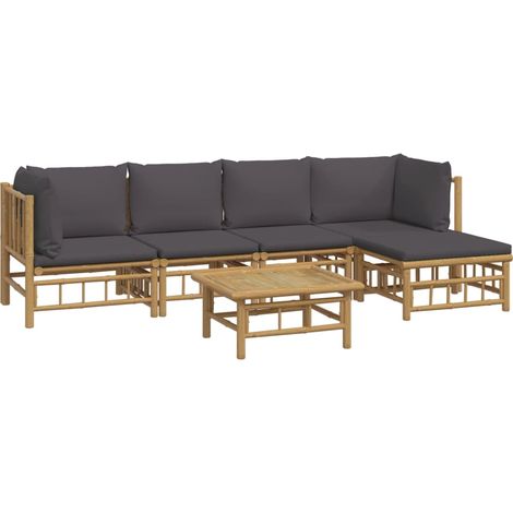 Muebles de jardín muebles de exterior juego de muebles de 6 piezas con cojines de bambú gris oscuro 020016780 (1/5)