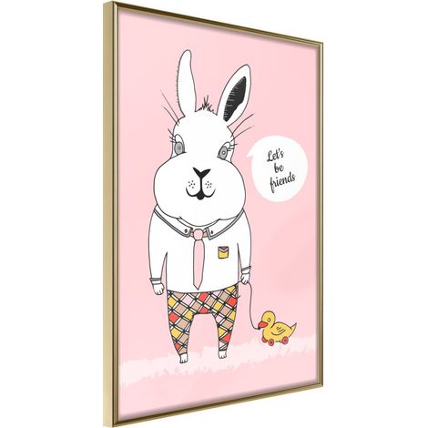 Affiche Murale Encadrée "Friendly Bunny" 40 x 60 cm Or (1/2)