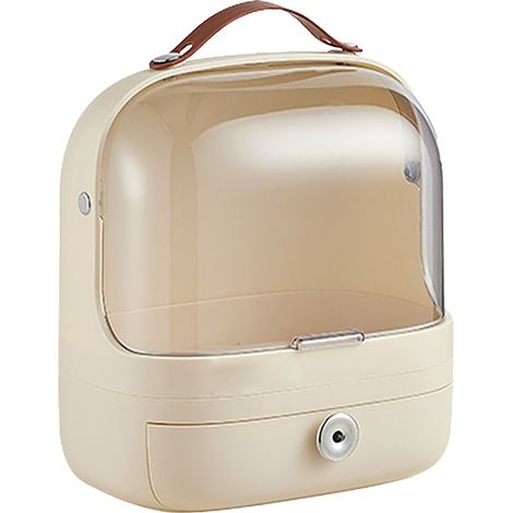 Kosmetikaufbewahrungsbox mit Schublade, transparentem Deckel, tragbarer Make-up-Organizer, Vitrine, Cremeweiß (1/5)