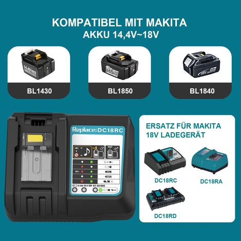Caricabatterie universale da 18 V 2 A per batterie Makita da 14,4 V a 18 V, compatibile con BL1850, BL1860, BL1840, BL1430, BL1415 e altri modelli. (1/3)