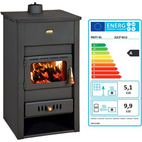 Stufa a legna Prity K2 CP W13 da 15,0 kW con piano in ghisa (1/3)
