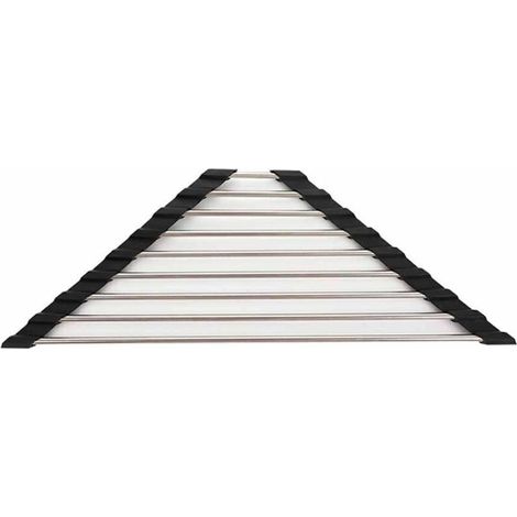 Petit égouttoir triangulaire enroulable avec cadre en acier inoxydable recouvert de silicone, adapté aux coins d'évier, égouttoir de cuisine multifonctionnel, un excellent allié pour économiser l'eau.