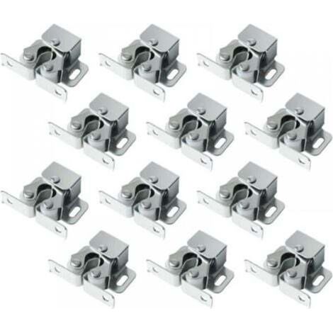 Confezione da 12 chiusure a doppio rullo con puntale, chiusura a rullo resistente per ante di armadi e credenze (argento)