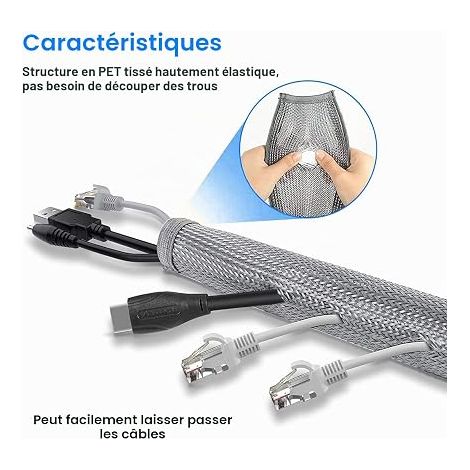 Cable Sheath Covers 1.5 m for Office Management, Hide Storage Protection Cables Diameter 2-2.5 cm, Zip Wire Cover for TV, PC, USB (1/3)