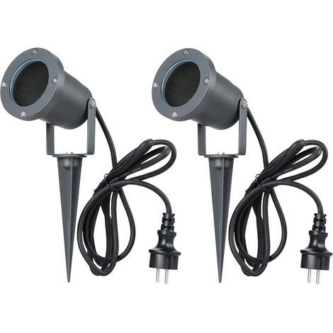 Lot de 2 Eclairage Projecteur de Jardin Spot Exterieur avec Piquet, IP65 GU10 Anthracite Aluminium Lampe Lumiere Luminaire 2,0M Câble avec Prise, Éclairage pour Chemins, Plantes, Terrasse Basin (1/5)