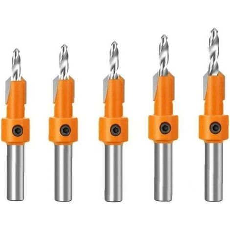 Cinque punte da trapano Ersink con anelli di bloccaggio, punte da trapano per legno da 8 mm (1/4)