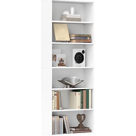Verstellbares 6-stufiges Regal für Wohnzimmer, Schlafzimmer oder Büro, Maße 60 x 24 x 158,5 cm, Farbe: Weiß