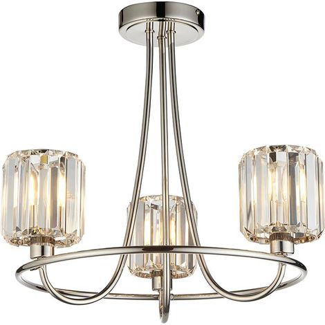 Endon Berenice Lampada da soffitto a semi-incasso in vetro a 3 luci con braccio multiplo in nichel brillante (1/5)
