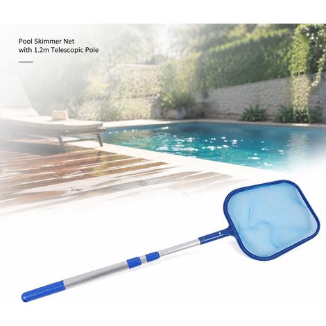 Rete per skimmer da piscina + Generica + 1,2 m + Alluminio leggero, maglia profonda, blu, per una rapida rimozione di foglie e detriti (1/5)