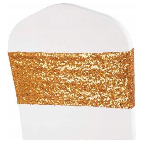 Fascia per sedia con fiocco, elastico, PAILLETTES ORO