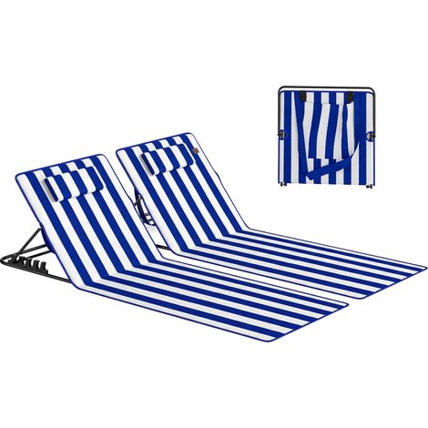 Set 2 Materassini Mare con Schienale Regolabile su 4 Livelli, in Acciaio e Poliestere, 154x57x52 cm, Blu Bianco