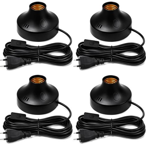Douille E27 Avec Cable Et Interrupteur: Lot De 4 Douilles De Lampe E27 Avec Interrupteur Et Prise, Supports De Lampe Avec Câble De 1.8m Pour Salon, Cuisine Et Chambre D'enfant (Noir) (1/5)