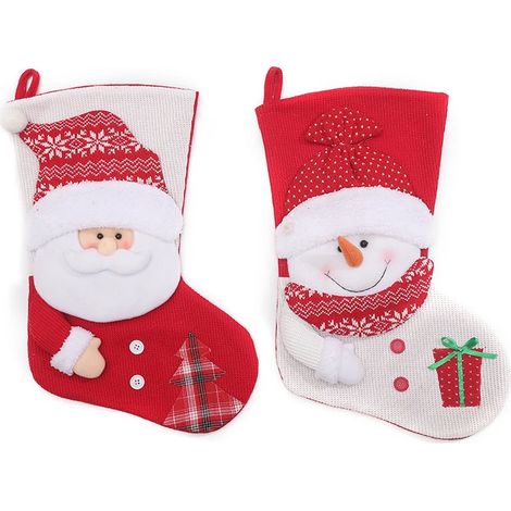 Lot de 2 décorations de Noël tricotées en 3D : bonhomme de neige, chaussette de Noël, décoration pour sapin, à suspendre, sac cadeau (1/5)