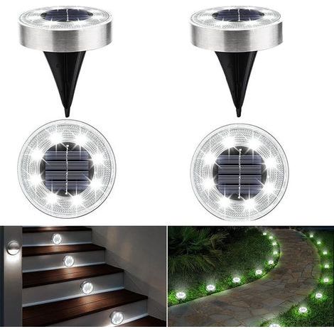 4 pièces 8LED lampes de jardin solaires, lampes de pelouse solaires étanches IP68, marche/arrêt automatique, aucun câblage requis-lumière blanche (1/5)