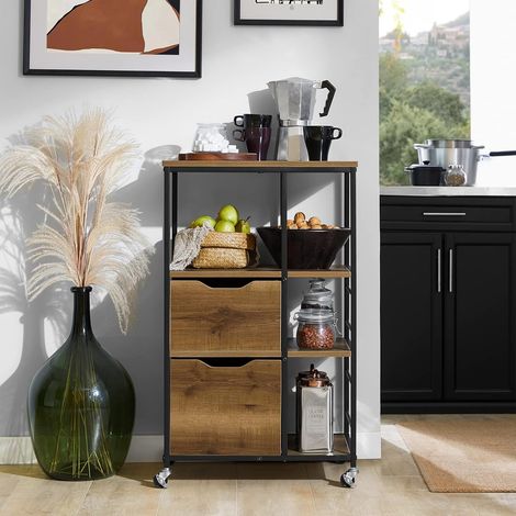 SoBuy Carrello da cucina con 2 cassetti e 3 ripiani, Carrello da servizio, Carrelli portaoggetti FKW111-PF (1/5)
