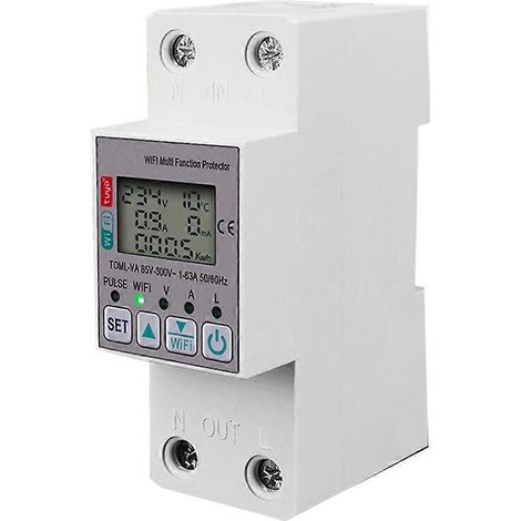 Compteur d'énergie Tuya 63A 110V/220V avec WiFi, fonction de mesure kWh, minuterie et protection contre les surtensions, les surintensités et les fuites de courant. (1/5)