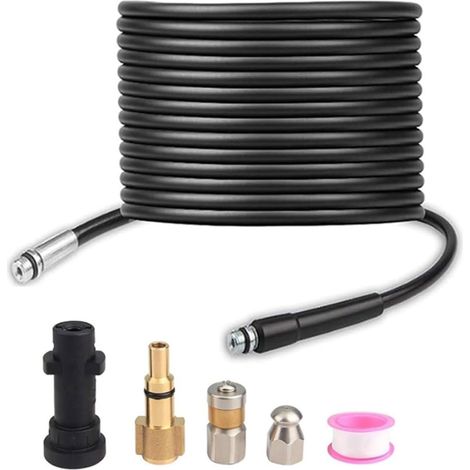 Kit de Tuyau de Nettoyage de Canalisation Haute Pression, Compatible avec Les Nettoyeurs Haute Pression, Ensemble de Buses de Tuyau de Jet D'égout avec Adaptateur pour Tuyaux (10m) (1/5)