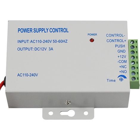 Contrôle d'alimentation K80 métallique, alimentation AC 110-240V à DC 12V pour système de contrôle d'accès à serrure de porte, sonnette vidéo, bornes à vis (12VDC / 3A) (1/5)