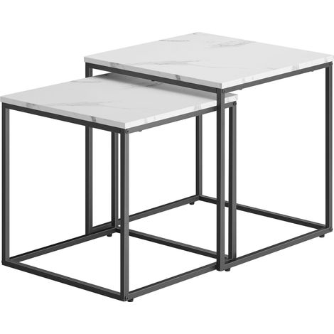 Table basse carrée 2 pcs - marbre / pieds noirs