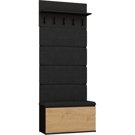 Scarpiera con pannello appendiabiti a parete per l'ingresso, Nero / Rovere Artisan, 80 x 35 x 44,5 cm (1/5)