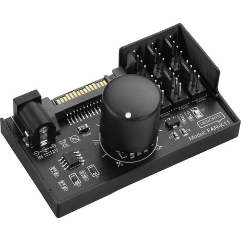 4-pin PWM fan controller hub - supports 6 fans, dual SATA/DC5525 power supply, with speed control button, Max output 60W 5A
