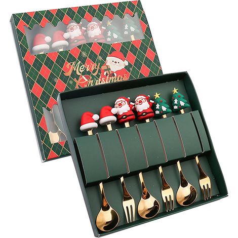 Cuillère - Fourchette - Ensemble De Couverts De Table En Acier Inoxydable - Décor Festif Noël - Pour Dessert Café Cocktail - Lot De 6 Pièces (1/5)