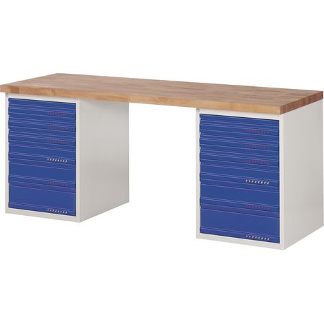 Mesa de trabajo Ser.BK 650 B2000xT700xH840mm haya gris claro/azul 12 cajones TECWERK (1/2)