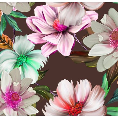 Tela decorativa para exteriores tipo oxford - motivo de flores rosas sobre fondo marrón I DR120 (1/5)