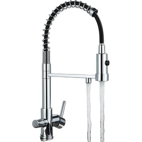 Grifo de cocina, doble función, cabezal rociador extraíble, cromado. (1/2)