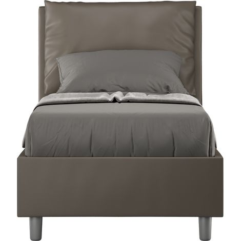 Lit moderne 80x190 cm avec tête de lit coussin simili cuir marron Anja-Option Avec sommier et coffre (1/5)