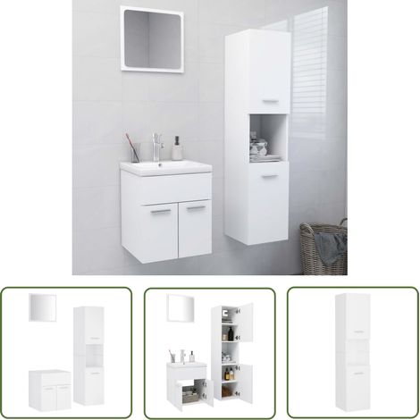 The Living Store Badmöbel-Set Weiß Holzwerkstoff - Badezimmersatz - Badmöbel - Holzwerkstoff - Weißes Badmöbel - Spiegelschrank (1/5)