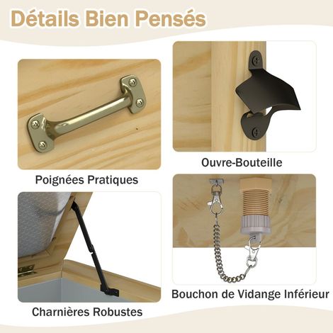 Glacière extérieure naturelle en pin 51 L avec isolation 3 couches, décapsuleur, vidange et poignées pour jardin, patio et piscine (1/5)