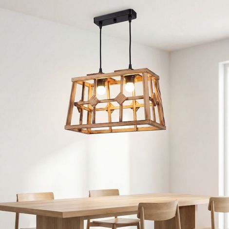 Hängeleuchte Holz Metall E27 H: max. 115 cm Schwarz geflammtes 2-flammig länglich Modern Hängelampe