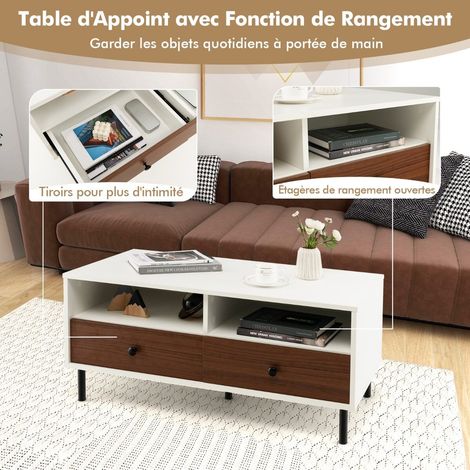 Table basse rectangulaire multicolore en MDF avec 2 tiroirs et 2 étagères pour salon, bureau et chambre (1/5)